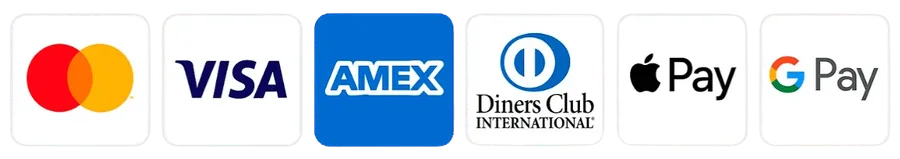 Payment logos: Mastercard, Visa, Discover and American Express